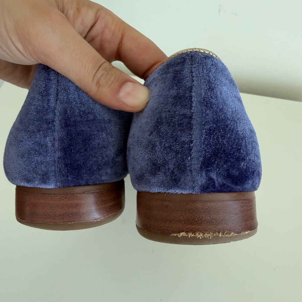 Jack Rogers Loafers Womens 9 Blue Velvet Pug Dog Embroidered Smoking Shoes Flats - Picture 7 of 11